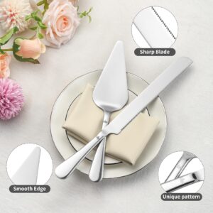 SANEXC Cake Cutting Set for Wedding - Extended Cake Knife And Server Set Thickened Stainless Steel Cake Cutter and Pie Spatula Great for Birthday Anniversary Christmas Gift Silver 2 Pcs