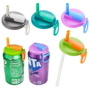 dipesi 4-pack 4 color soda can lids with straw,silicone straws soda ​can covers,straw soda can lid,bpa-free, reusable for can covers for soda, beverage, juice,seltzer(colour mixture)