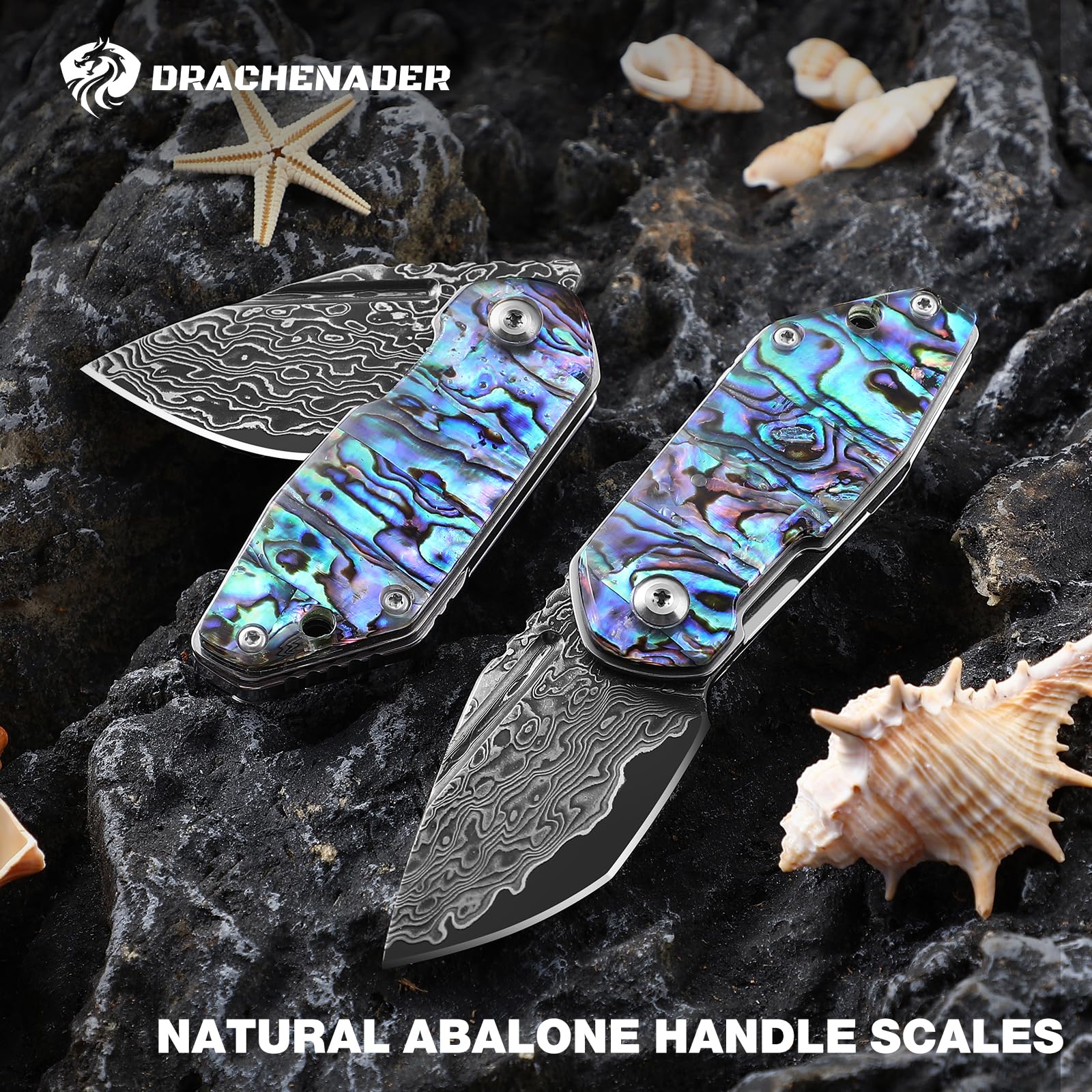 DRACHENADER Small Damascus Pocket Knife for Women and Men Abalone Knife Japanese Keychain Mini Pocket Knife Folding VG10 67 Layers Damascus Steel, birthday Gift Box Included