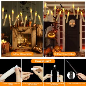 20 Pack Christmas Floating Candles with Wand Timer Remote Control,Floating Candles for centerpieces,LED Flickering Light Flameless Candles Hanging For Harry Potter Party Witch Decor Christmas Gifts