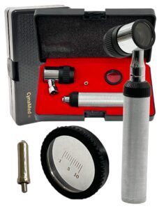 skin diagnostic examination dermascope set - with handle, head, 10x magnifying lens, led bulb, & storage case