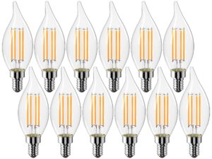 cylyt e12 chandelier bulb 60 watt equivalent, dimmable led candelabra light bulbs 6w, 2700k warm white 650 lumen lightbulbs, ca11, ul listed, pack of 12