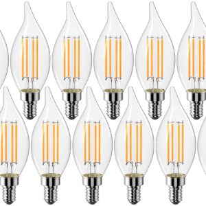 CYLYT E12 Chandelier Bulb 60 watt Equivalent, Dimmable LED Candelabra Light Bulbs 6W, 2700K Warm White 650 Lumen Lightbulbs, CA11, UL Listed, Pack of 12