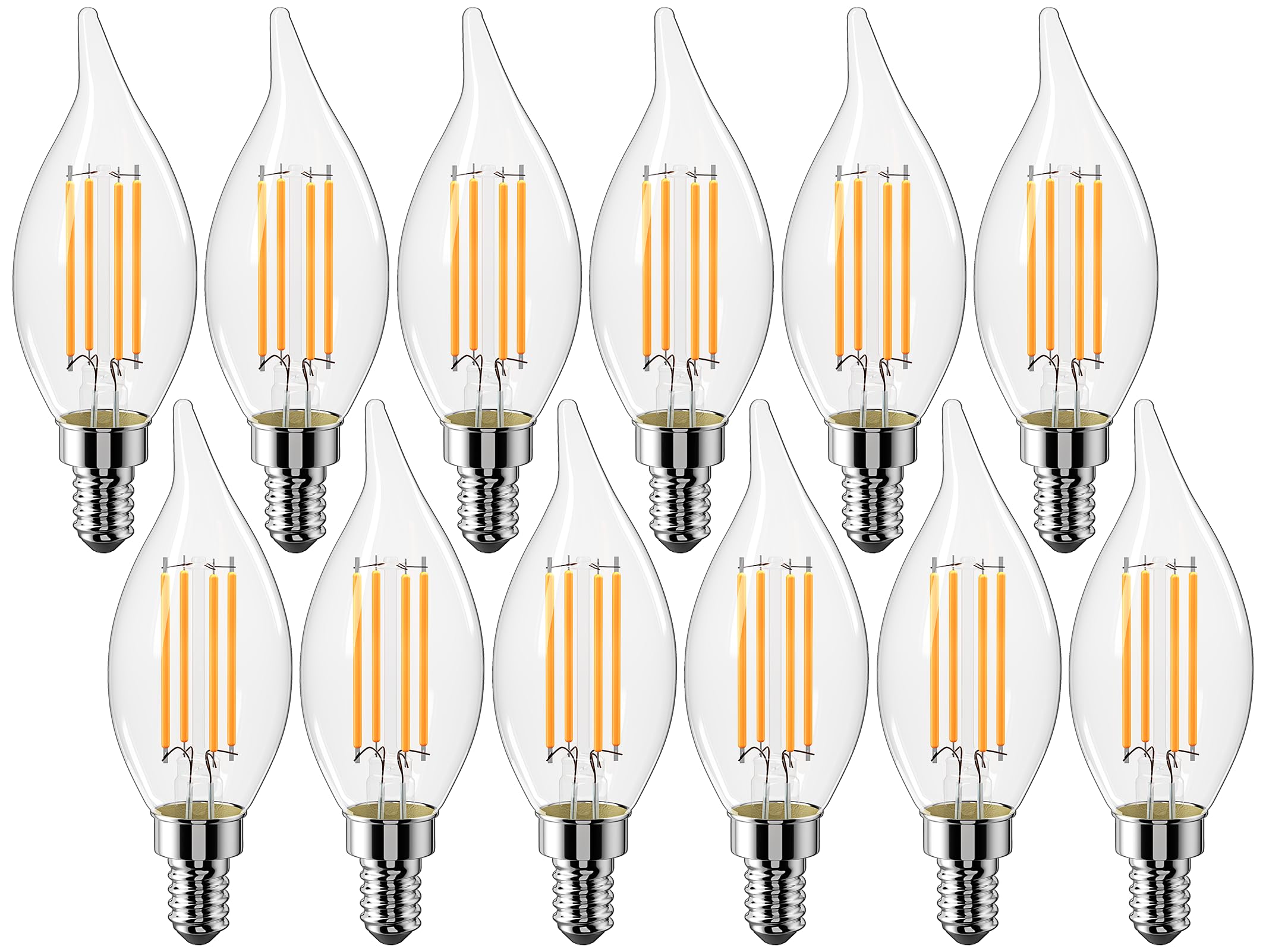 CYLYT E12 Chandelier Bulb 60 watt Equivalent, Dimmable LED Candelabra Light Bulbs 6W, 2700K Warm White 650 Lumen Lightbulbs, CA11, UL Listed, Pack of 12