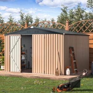 aecojoy 9' x 10' metal storage large shed, sheds & outdoor storage clearance 9ft sheds with lockable doors, utility and tool storage shed for garden, backyard, patio, outside use in grey