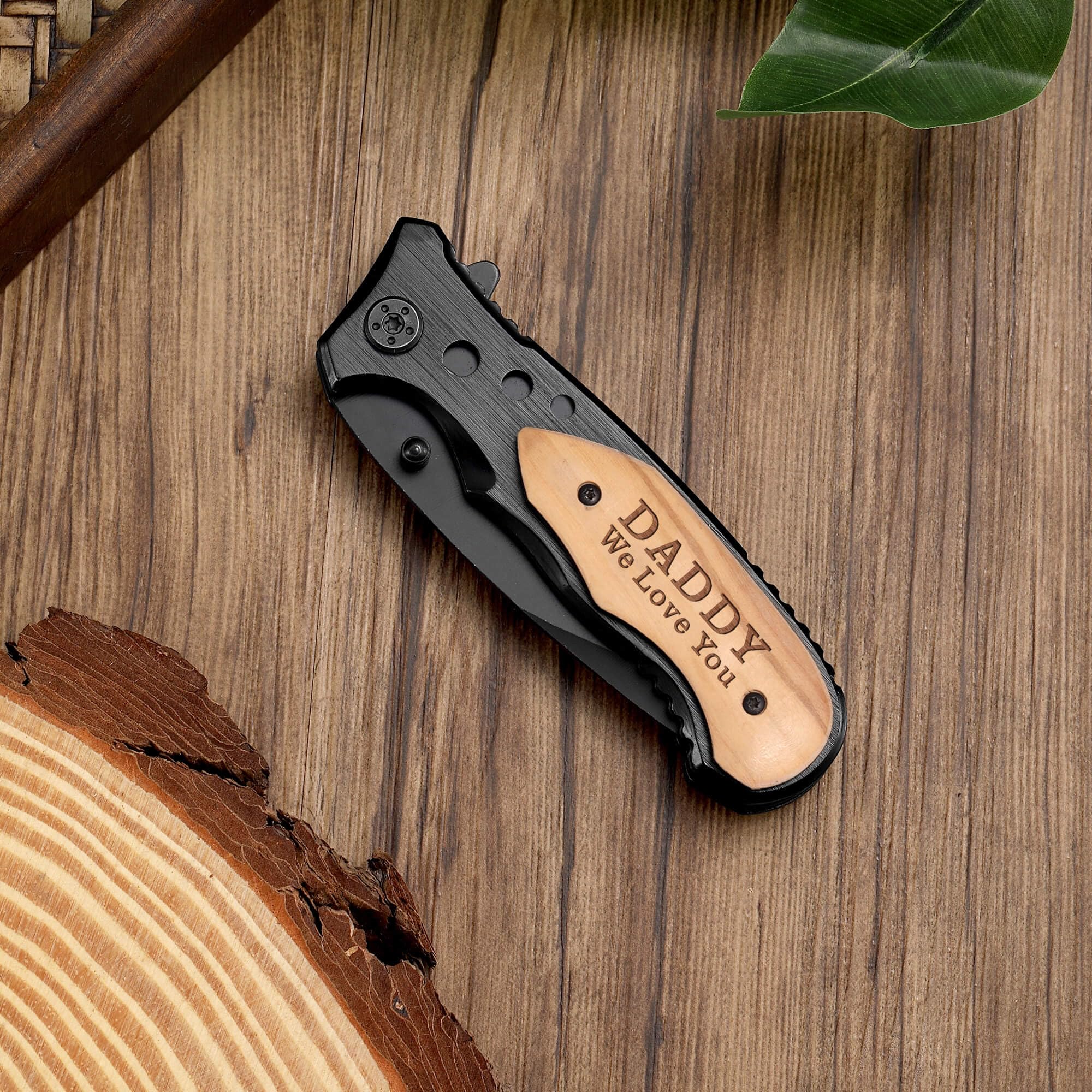 JulStar Personalized Engraved Pocket Knife with Wooden Box, Dad Gift, Grandpa Gifts, Dad Birthday Gift, Father Day Gift