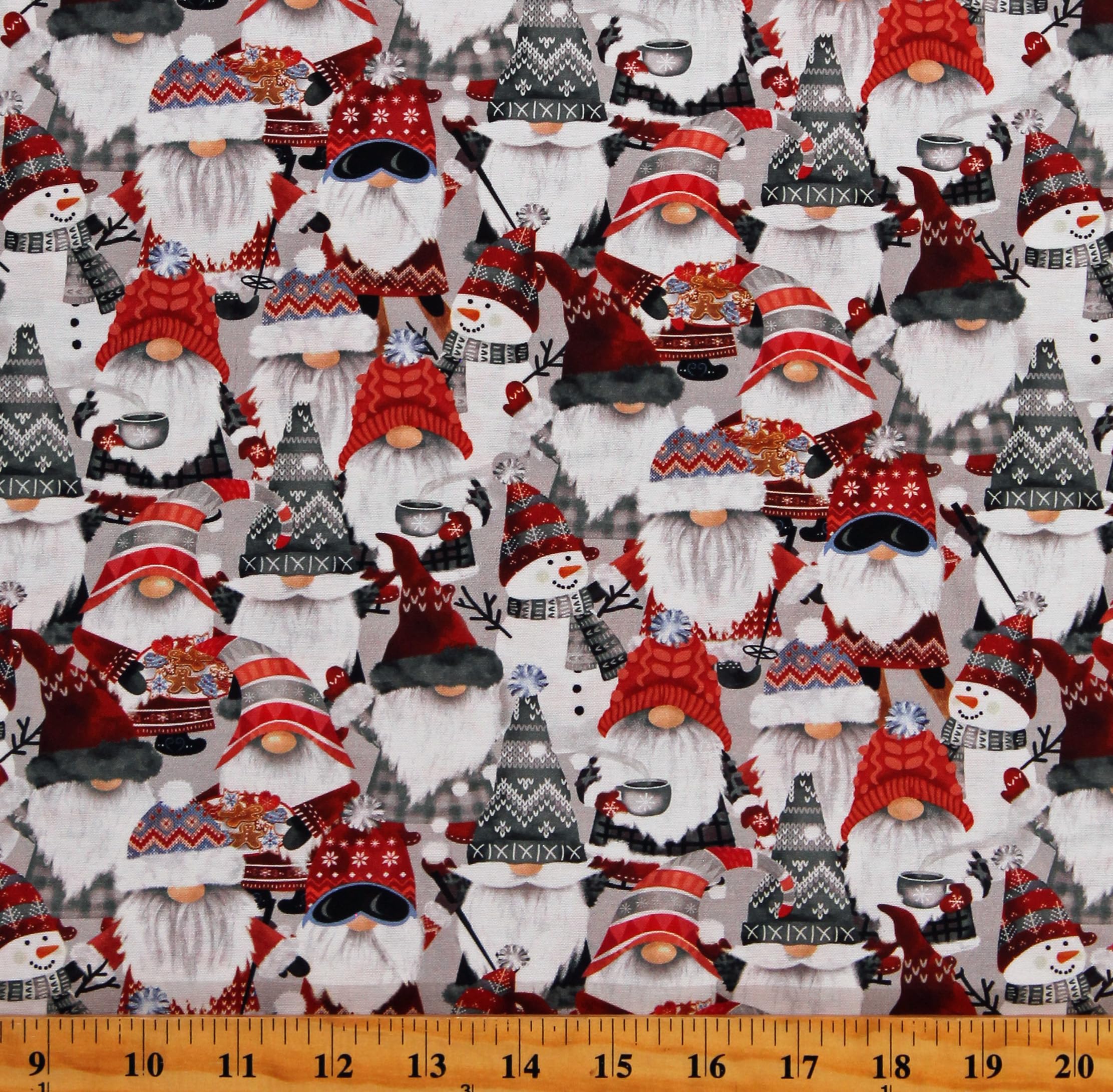 Timeless Treasures Cotton Christmas Snowmen Gnomes Scarfts Hats Glasses Holiday Winter Seasonal Multicolor Cotton Fabric Print by The Yard (GAIL-CD2885-MULTI), 44 Inches