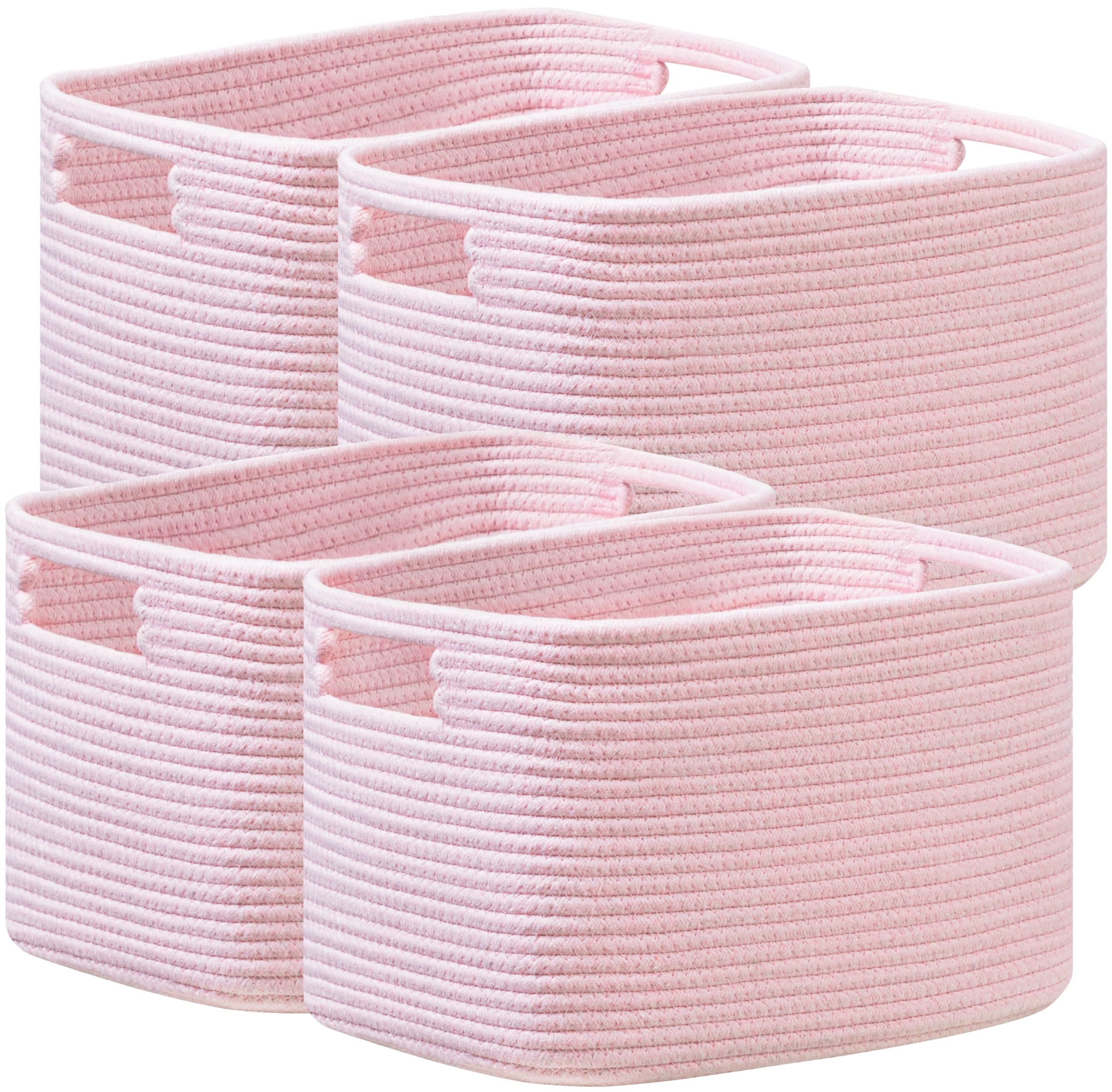 UBBCARE 4 Pack Shelf Baskets, Larger Woven Storage Baskets for Organizing(15''L x 10''W x 9''H), Basket Organizer for Dog Toys, Books, Clothes, Large Gift Basket, Pink