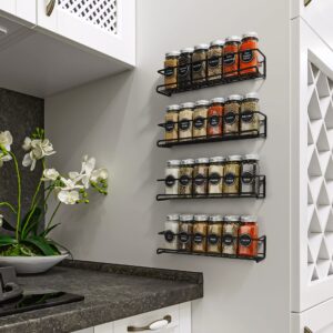 TORZCT 4Pcs Spice Rack Wall Mount Space Upgrade of Bolded Saving Spice Organizer for Spice Jars and Seasonings,Screw or Adhesive Hanging Spice Shelf Rack Organizer for Kitchen Cabinet Pantry Door