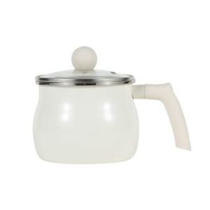 enamel milk pot with lid 2l, unoschrim enamel cast iron saucepan with handle, multi-purpose mini stock pot for milk, chocolate, cheese, pasta sauce, gas stoves & induction cookers available, white