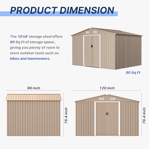 Trumbeak 10FT x 8FT Metal Outdoor Storage Shed,Utility and Tool Shed Storage House w/Lockable Sliding Doors & Air Vent,Garden Shed for Backyard,Garden,Patio,Lawn