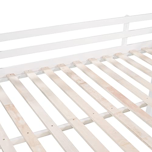 LostCat Full Loft Bed with Slide, Low Loft Bed, Full Wood Loft Bed Full Size Loft Bed with Slide & Ladder, Safety Guardrail for Kids/Girls/Boys, No Box Spring Needed, White