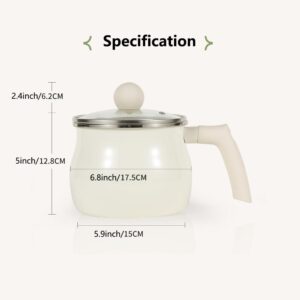 Enamel Milk Pot with Lid 2L, UNOSCHRIM Enamel Cast Iron Saucepan with Handle, Multi-purpose Mini Stock Pot for Milk, Chocolate, Cheese, Pasta Sauce, Gas Stoves & Induction Cookers Available, White