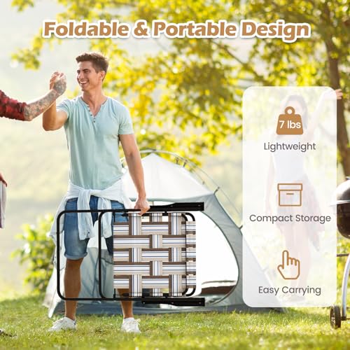 BANGTANE 6 Pack Folding Adults Portable w/Armrests, Webbed Lawn Chairs Set for Home, Beach, Park, Long Trips, Brown