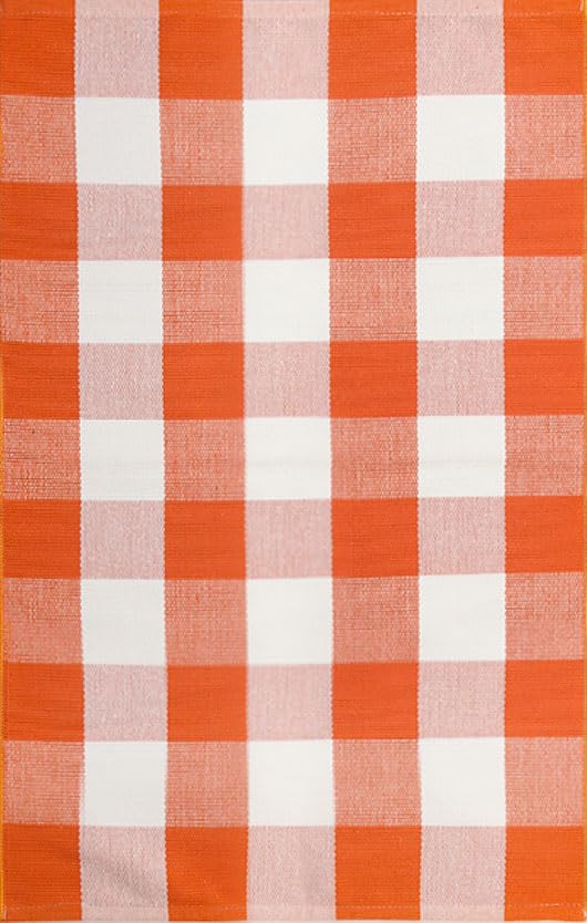 WAYYE Buffalo Plaid Outdoor Rug Checkered Area Rug Washable Doormats Indoor Outdoor Rugs for Layered Front Door Mats, Porch, Entryway, Kitchen, Farmhouse (Orange and White Plaid, 2'3'' x 3'7'')