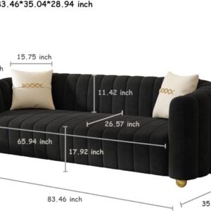 Kadway Mid-Century Modern Sofa for Living Room, 84" Luxury Velvet Loveseat Sofa Couch, Sectional Love Seat Sofa Couch with Gold Legs, Upholstered Sofa for Apartment Bedroom Home Office Black