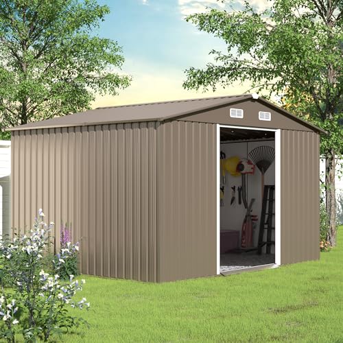 Trumbeak 10FT x 8FT Metal Outdoor Storage Shed,Utility and Tool Shed Storage House w/Lockable Sliding Doors & Air Vent,Garden Shed for Backyard,Garden,Patio,Lawn