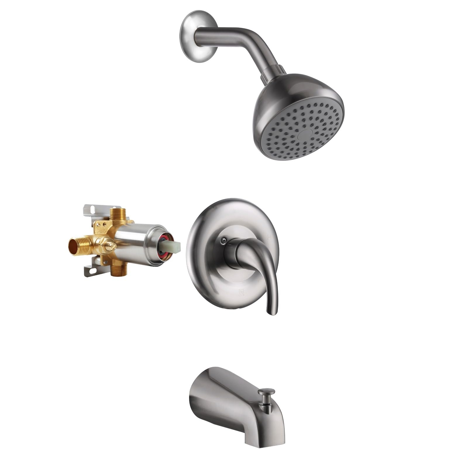 Galim Shower Set with Trim Set, Shower Head & Faucet Set Complete with Valve Shower Fixtures, Tub and Shower Trim Kit, Heavy Duty Stainless Steel Body, Brass Cartridge, Single Handle, Satin Nickel