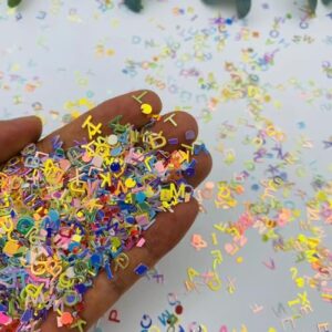 4000 pcs 6mm alphabet letter glitter holographic pvc confetti for handicrafts, nail art, card diy, wedding bridal shower birthday valentines party decorations (holographic mixed)