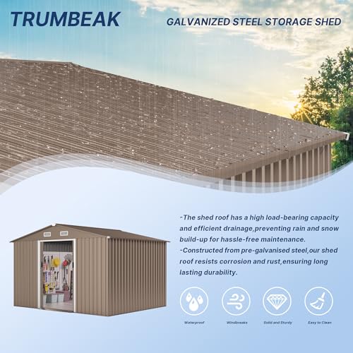 Trumbeak 10FT x 8FT Metal Outdoor Storage Shed,Utility and Tool Shed Storage House w/Lockable Sliding Doors & Air Vent,Garden Shed for Backyard,Garden,Patio,Lawn