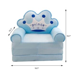 THABATAD Small Sofa Bed Folding Futon Set for Living Room, U-Shape Cute Sofa Chaise for Bedroom, Small Bed Lounger Chair, Blue Crown