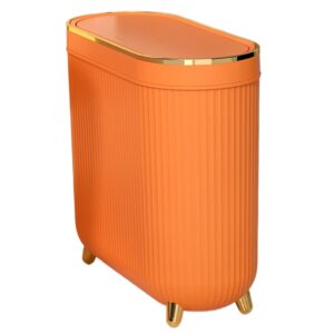 weduspaty bathroom trash can slim trash can 3.2 gallons kitchen garbage can with press lid plastic trash bin waste basket for bedroom, office, living room orange, slim trash can