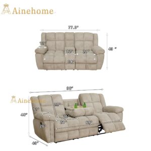 A Ainehome Manual Recliner Sofa Set, Corduroy Recliner Chair, Modern Loveseat Sofa, Modern Reclining Sofa Couch and Recliner Couches for Living Room/Office(Sofa+Loveseat, Beige)