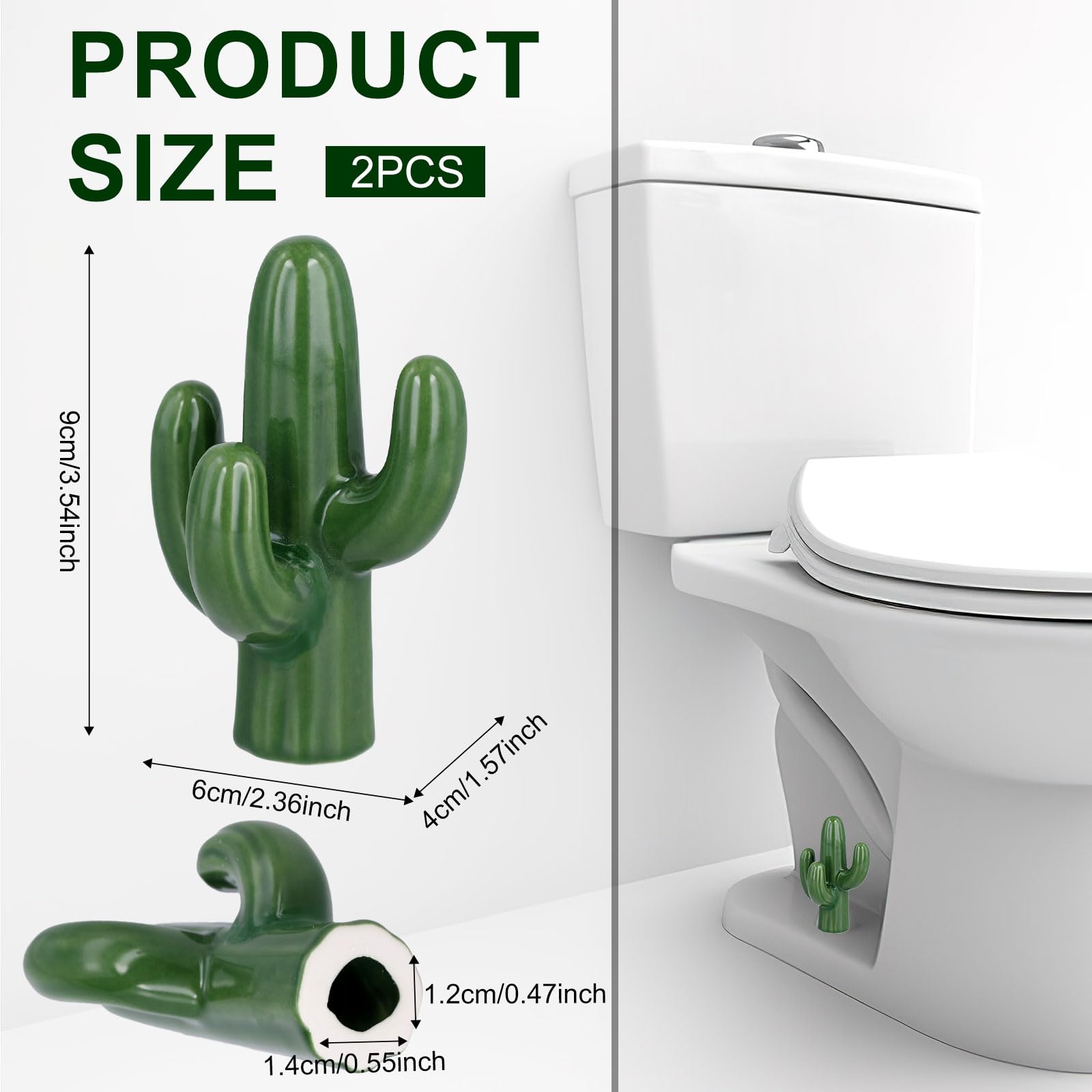 2pcs Toilet Bolt Caps, Ceramic Cute Cactus Covers Toilet Bolts Toilet Bolt Covers Easy installation Toilet Bowl Caps Set for Bathroom Decor