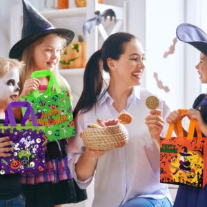 DULEFUN 8pcs Halloween Trick or Treat Bags, Halloween Tote Gift Bags with Handles Reusable Non-Woven Goodie Candy Bags for Gifts Wrapping Halloween Party Favor Supplies