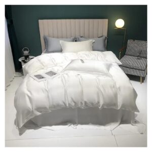 glamdia bed, luxury silk dark gray bedding set duvet cover bed linen pillowcase flat sheet or sheet set, queen, white, mm-102