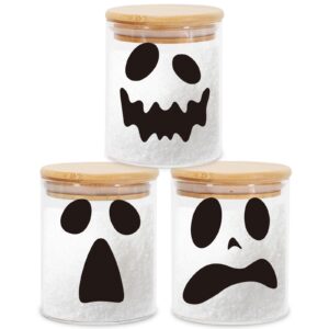 jarthenaamcs 3pcs halloween glass storage jars with airtight bamboo lid ghost face decorative canisters sets for home kitchen countertop decoration