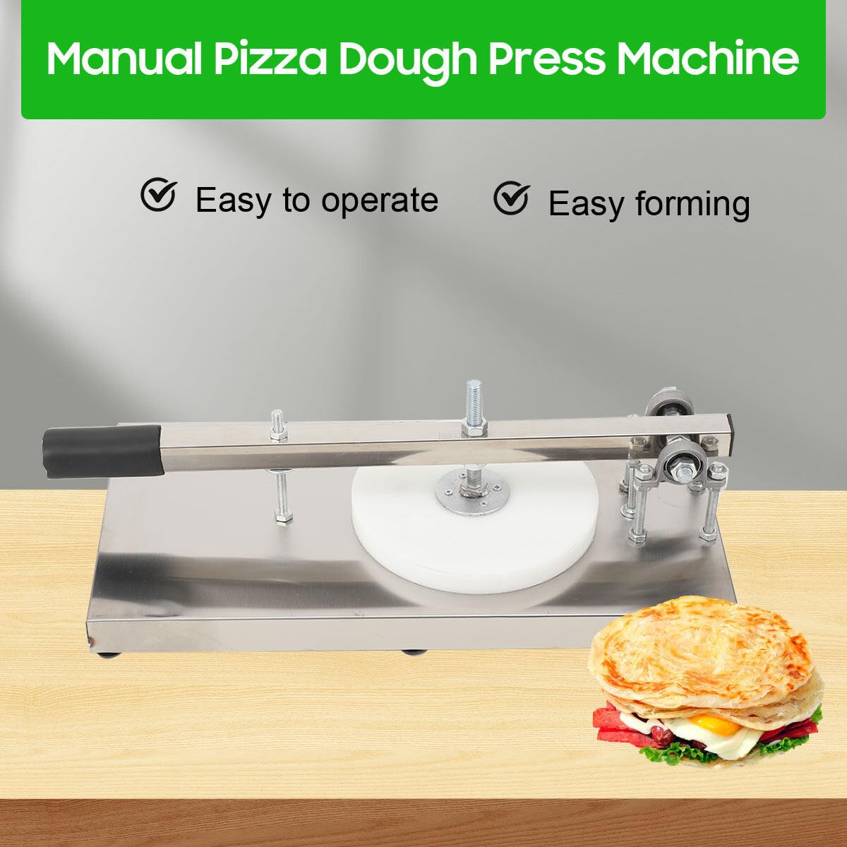 EODSAD Pizza Dough Press Machine, 9.5 Manual Pastry Press Machine Stainless Steel Cake Pizza Dough Bread Dough Pastry Press Machine Dia. 7.87inch Platen for Home Kitchen & Commercial Use