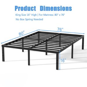 VENI HOME 16 Inch King Bed Frame, Metal Platform Bed Frame with Steel Slats, Storage Space Under Frame, Easy to Assemble, No Box Spring Needed