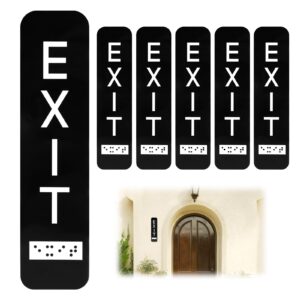 6pcs vertical exit sign with braille, 7.9x2 inch exit signs for business ada with installation adhesive raised letters ada exit sign for indoor outdoor use