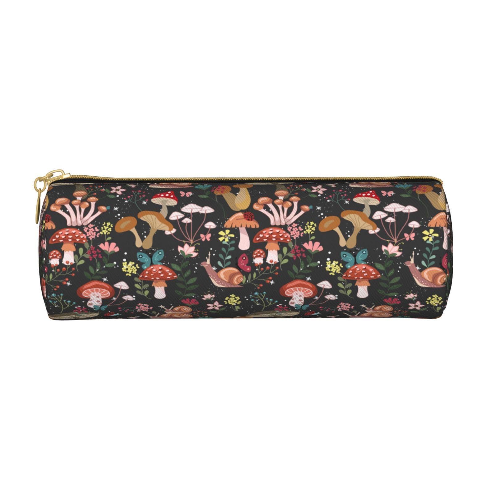 Aoojanu Mushrooms Snails Butterflies Leather Pencil Case Zipper Pen Makeup Cosmetic Holder Pouch Stationery Bag For School, Work, Office