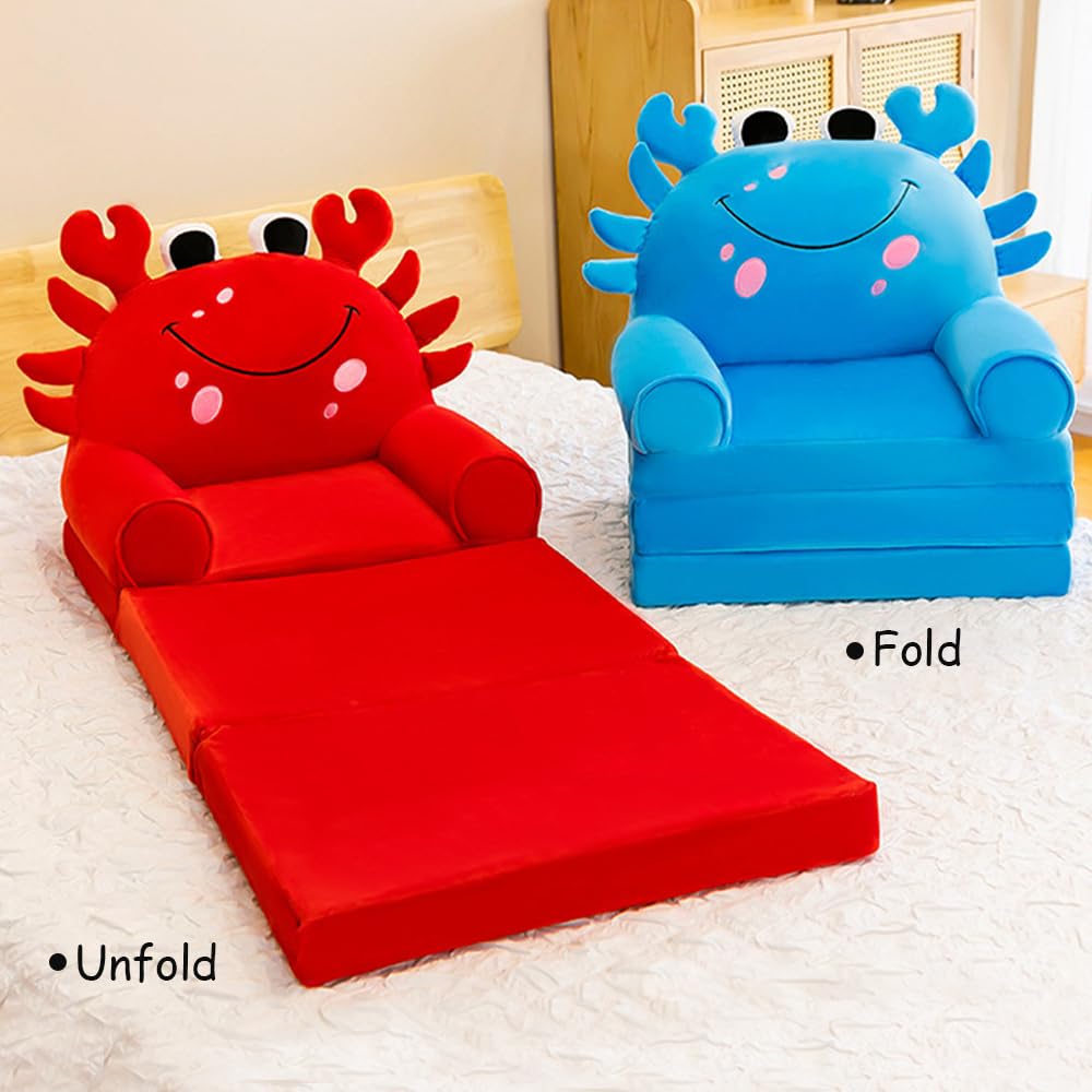 THABATAD Small Sofa Bed Folding Futon Set for Living Room, U-Shape Cute Sofa Chaise for Bedroom, Small Bed Lounger Chair, Blue Crown