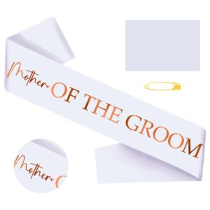 generic mother of the groom sash with rose gold foil, white bachelorette party sash for bridal shower engagement supplies gifts wedding accessories for groom to be's mother