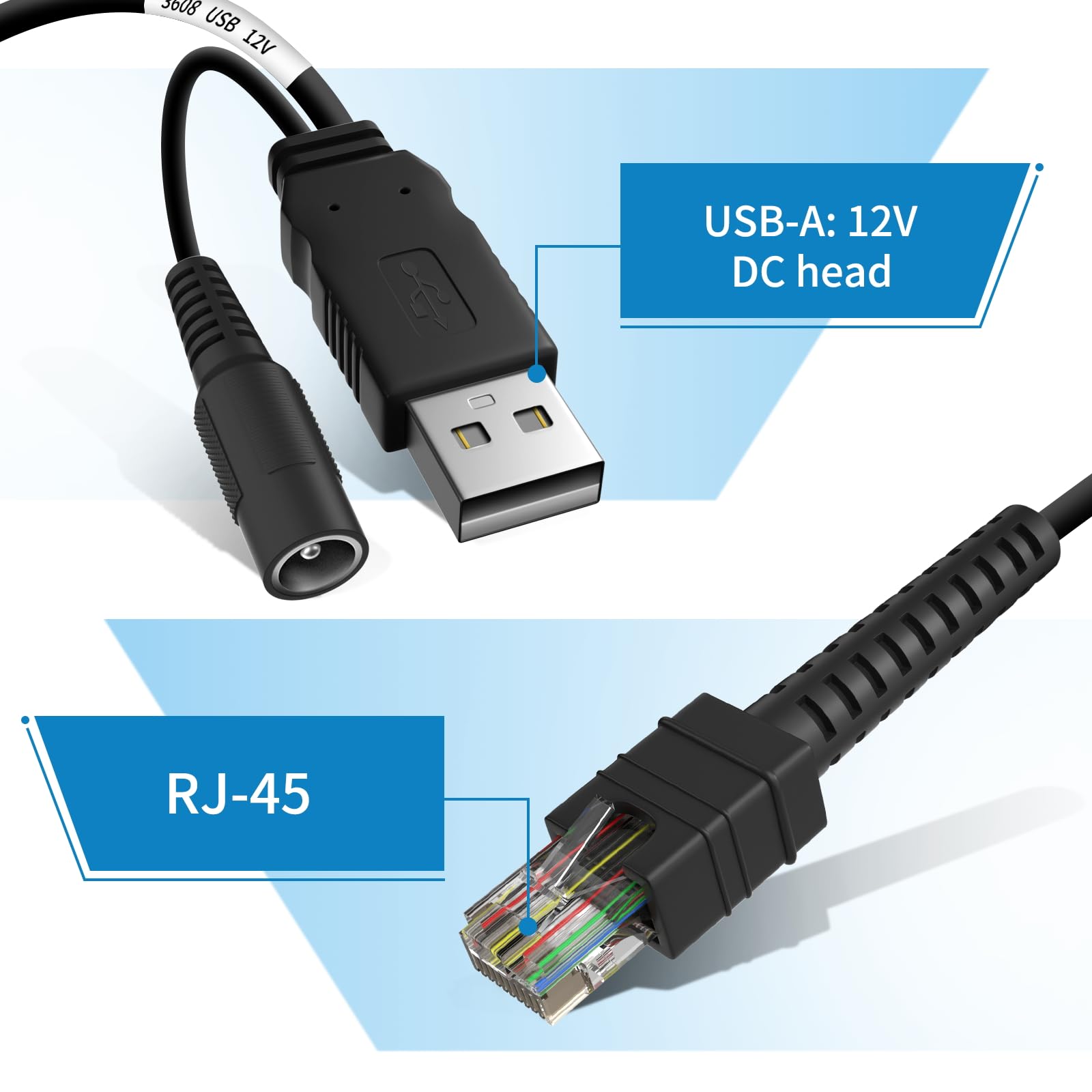 WUHAO USB Cable for Zebra DS3678-SR DS3678-DP LI3608 LI3678 DS3600 DS3608 DS8108 Barcode Scanner,CBA-U42-S07PAR USB Cable USB-A to RJ-45 3M/9.8FT Straight 12V (1)