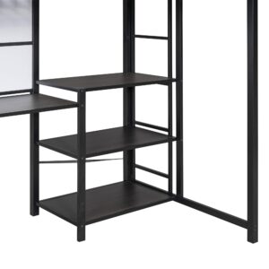 CABSETT Metal Loft Bed with Desk and Whiteboard, Twin Size Loft Bed with 3 Shelves and Ladder, Heavy-Duty Loft Bedframe for Kids Boys Girls Teens, Easy Assembly, Black