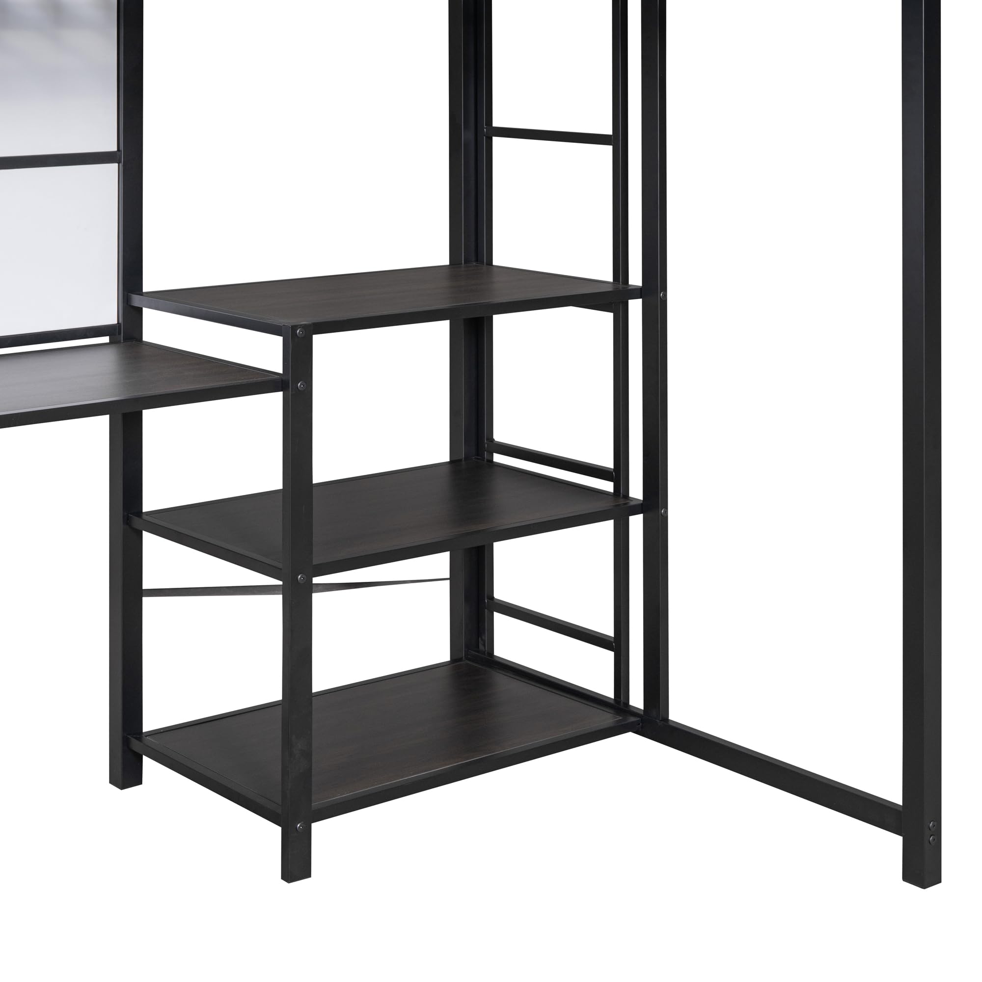 CABSETT Metal Loft Bed with Desk and Whiteboard, Twin Size Loft Bed with 3 Shelves and Ladder, Heavy-Duty Loft Bedframe for Kids Boys Girls Teens, Easy Assembly, Black