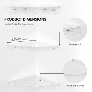 OAPRIRE Corner Shelf Wall Mounted Set of 3, Easy-to-Assemble Corner Floating Shelves Organizer with Adhesive, Acrylic Corner Wall Shelf for Living Room Bedroom Bathroom Kitchen (Clear)