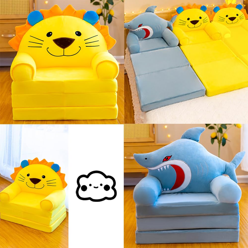 THABATAD Small Sofa Bed Folding Futon Set for Living Room, U-Shape Cute Sofa Chaise for Bedroom, Small Bed Lounger Chair, Blue Crown