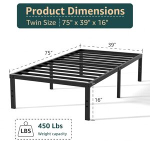 VOLIX Metal Platform Bed Frame - Small Package Practical Iron 16" H Bed Frame Twin Size No Box Spring Needed Durable Frame, Black