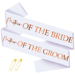 generic 2 pcs mother of the bride and groom sashes with rose gold foil, white bachelorette party sash for bridal shower engagement supplies gifts wedding accessories, zy-005motherbg2sash