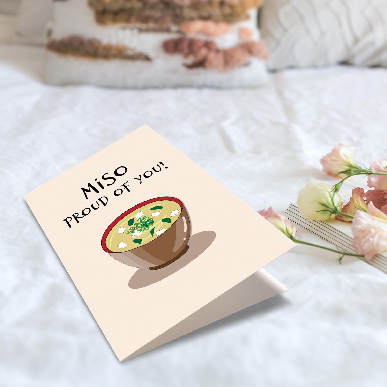 Obbyidk Funny Pun Miso Soup Proud of You Card, Cute Graduation Card for Her Him, Congratulations Card, I Am So Proud of You