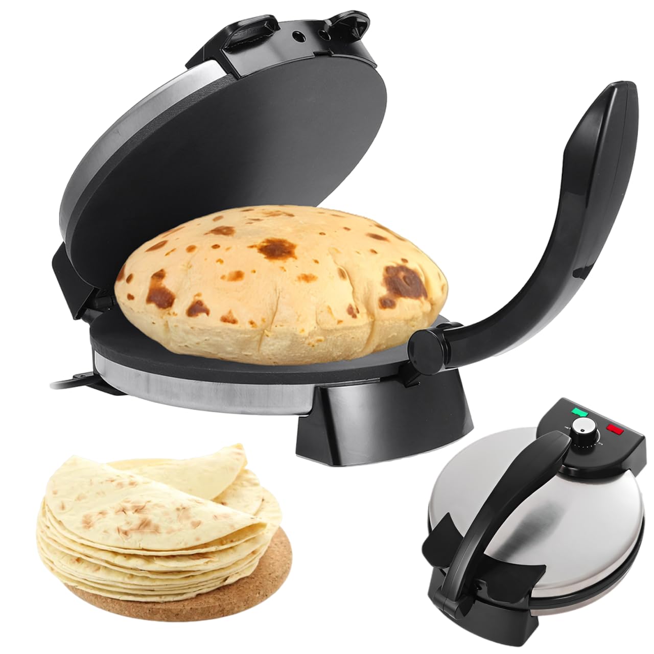 Generic Tortilla Machine Electric Tortilla Press Automatic Roti Maker Press Cast Iron Tortilla Press Rotis Press Taco Tortilla Press, regular, black