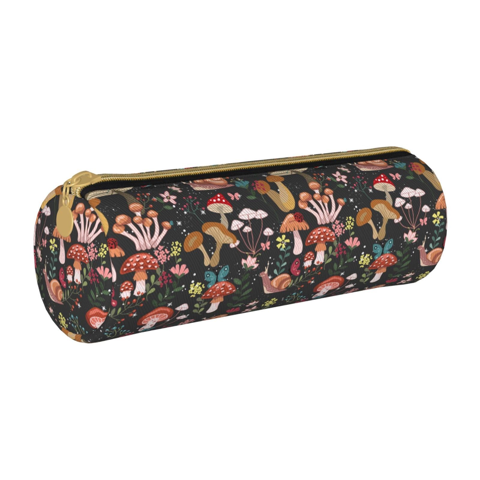 Aoojanu Mushrooms Snails Butterflies Leather Pencil Case Zipper Pen Makeup Cosmetic Holder Pouch Stationery Bag For School, Work, Office