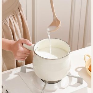 Enamel Milk Pot with Lid 2L, UNOSCHRIM Enamel Cast Iron Saucepan with Handle, Multi-purpose Mini Stock Pot for Milk, Chocolate, Cheese, Pasta Sauce, Gas Stoves & Induction Cookers Available, White