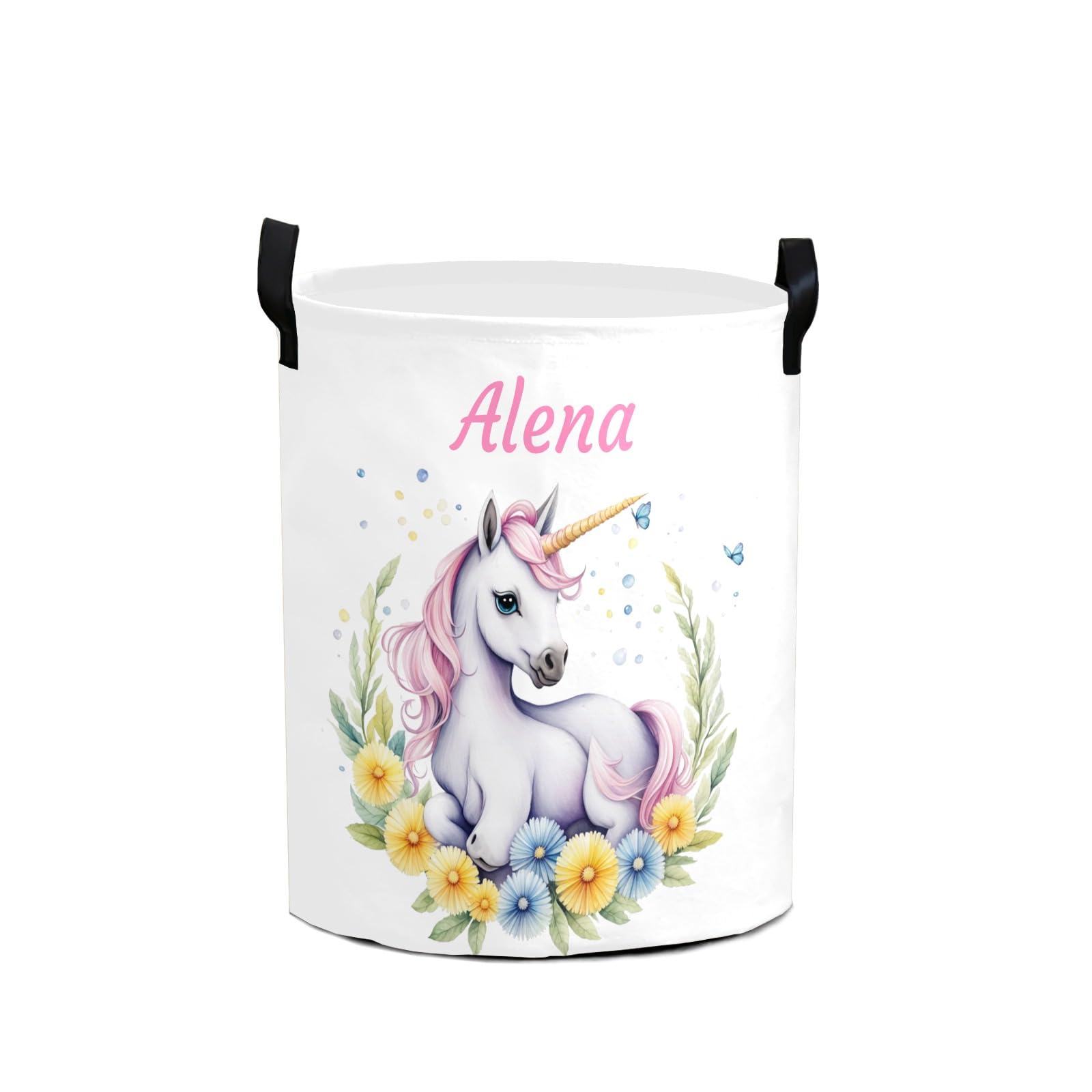 Custom Laundry Baskets with Name Personalized Laundry Hamper for Kids Adults Customized Collapsible Clothes Toys Storage Basket with Handle for Bathroom Living room Bedroom Unicorn