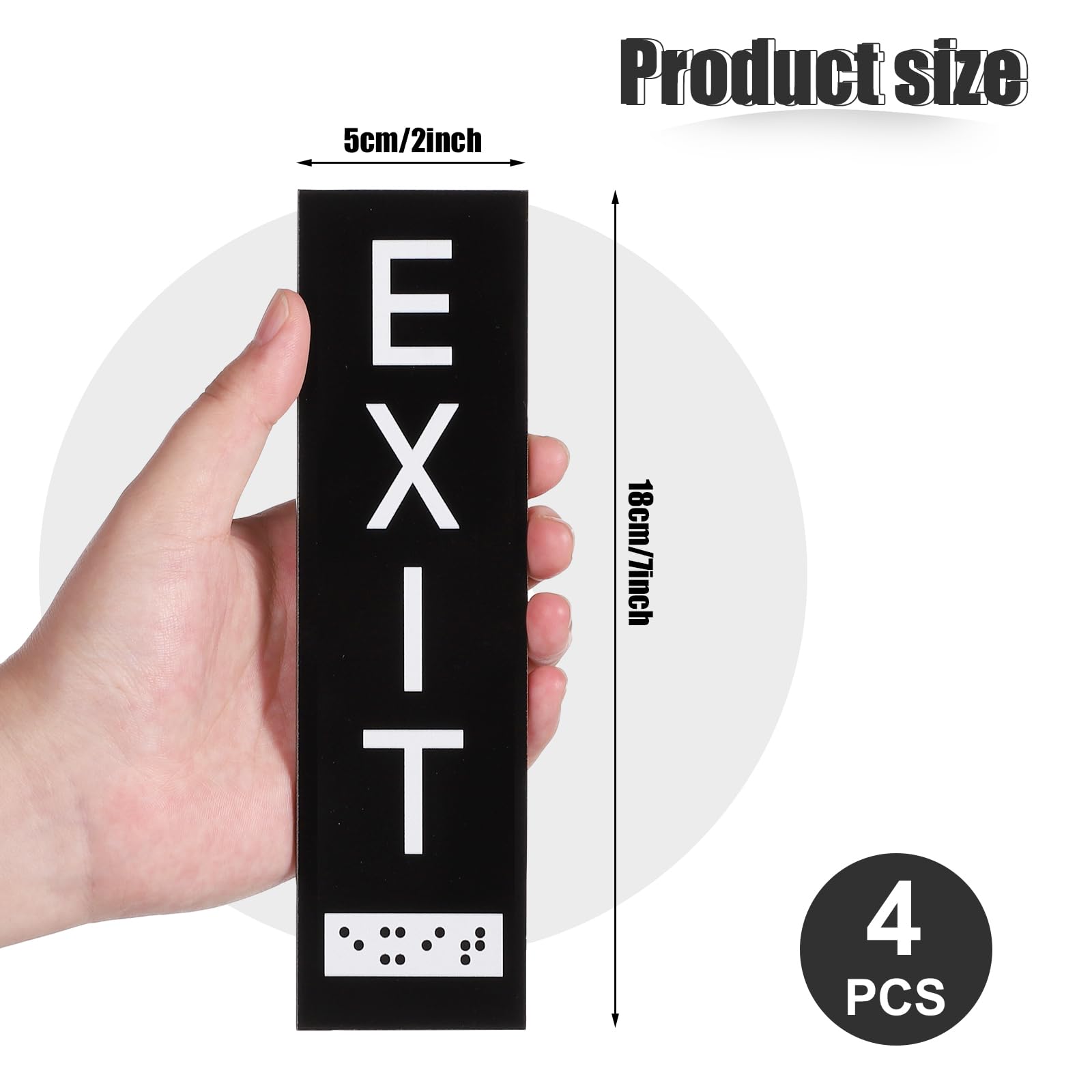 4pcs Vertical Exit Sign with Braille, 7x2 Inch Acrylic Exit Signs for Business Ada with Mounting Adhesive Strip Raised Letters ADA Exit Sign for Indoor Outdoor Use